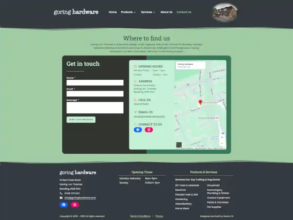 Screenshot of Goring Hardware - Contact Us page