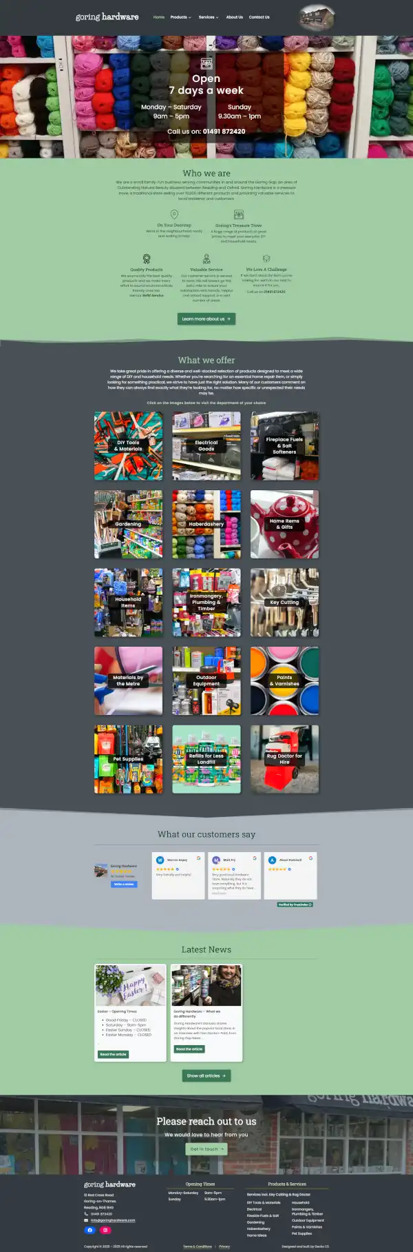 Screenshot of Goring Hardware homepage