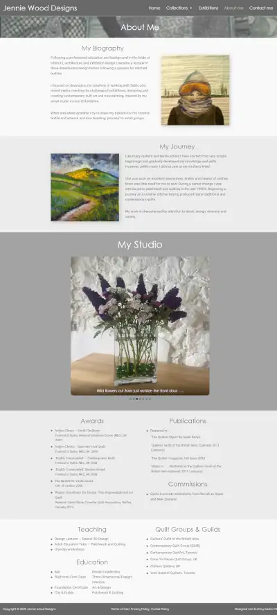 Screenshot of Jennie Wood About Me page