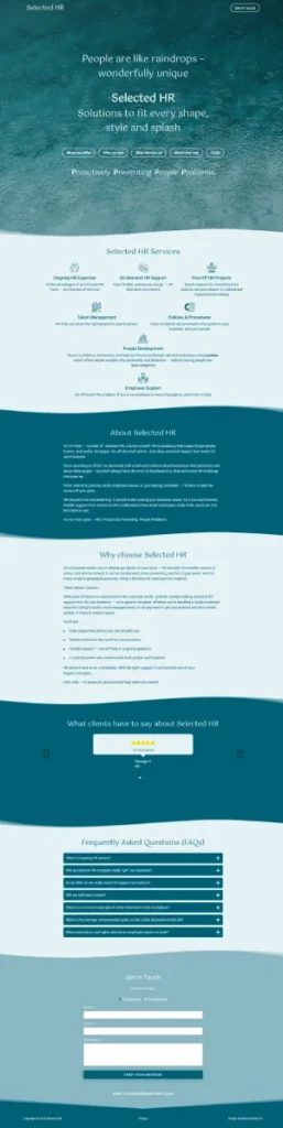 Screen capture of Selected Hr website