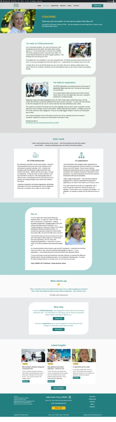 Sally Purdie website screen capture - Coaching