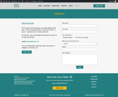 Sally Purdie website screen capture - Contact