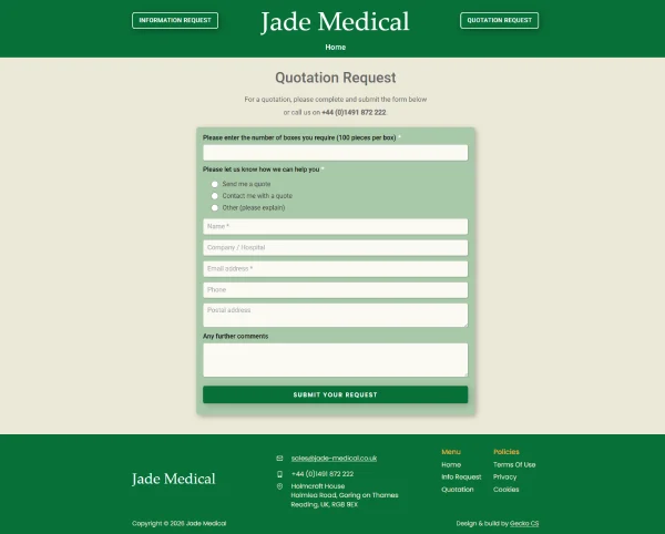 Jade Medical quotation page